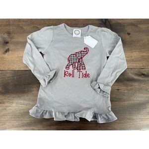 Boutique Kids Gray Roll Tide Alabama‎ Appliqué Elephant Embroidered Ruffle Top 6